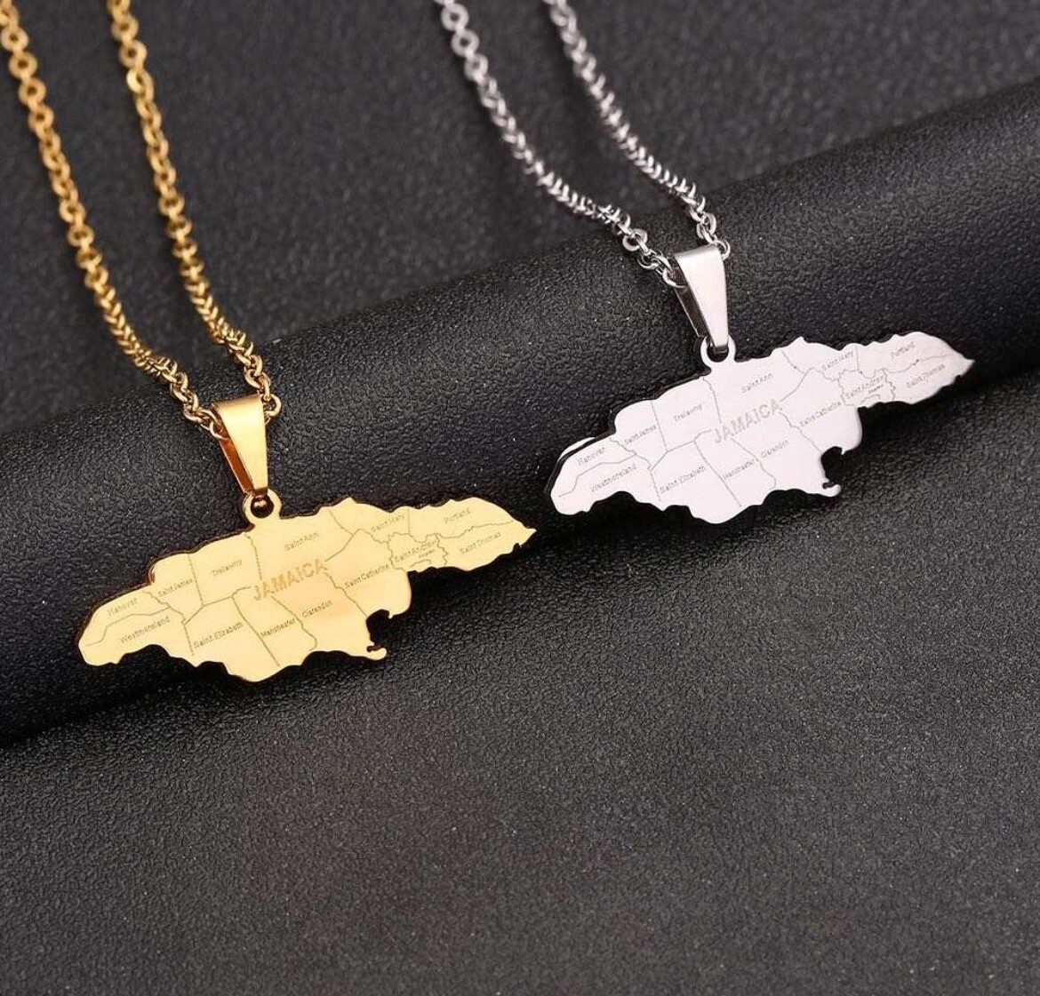 Jamaica Flag Map Necklace Pendant & Chain Jamaican Caribbean Gold Or Silver