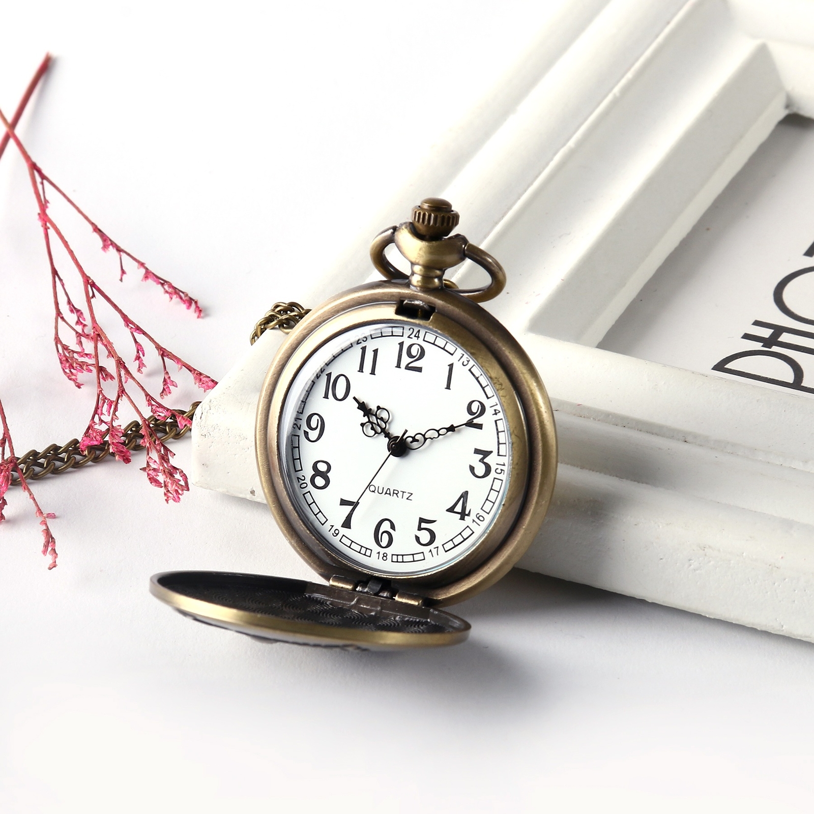Retro Pocket Watch India Taj Mahal Case Quartz Pendant Chain Classic Watch Gift
