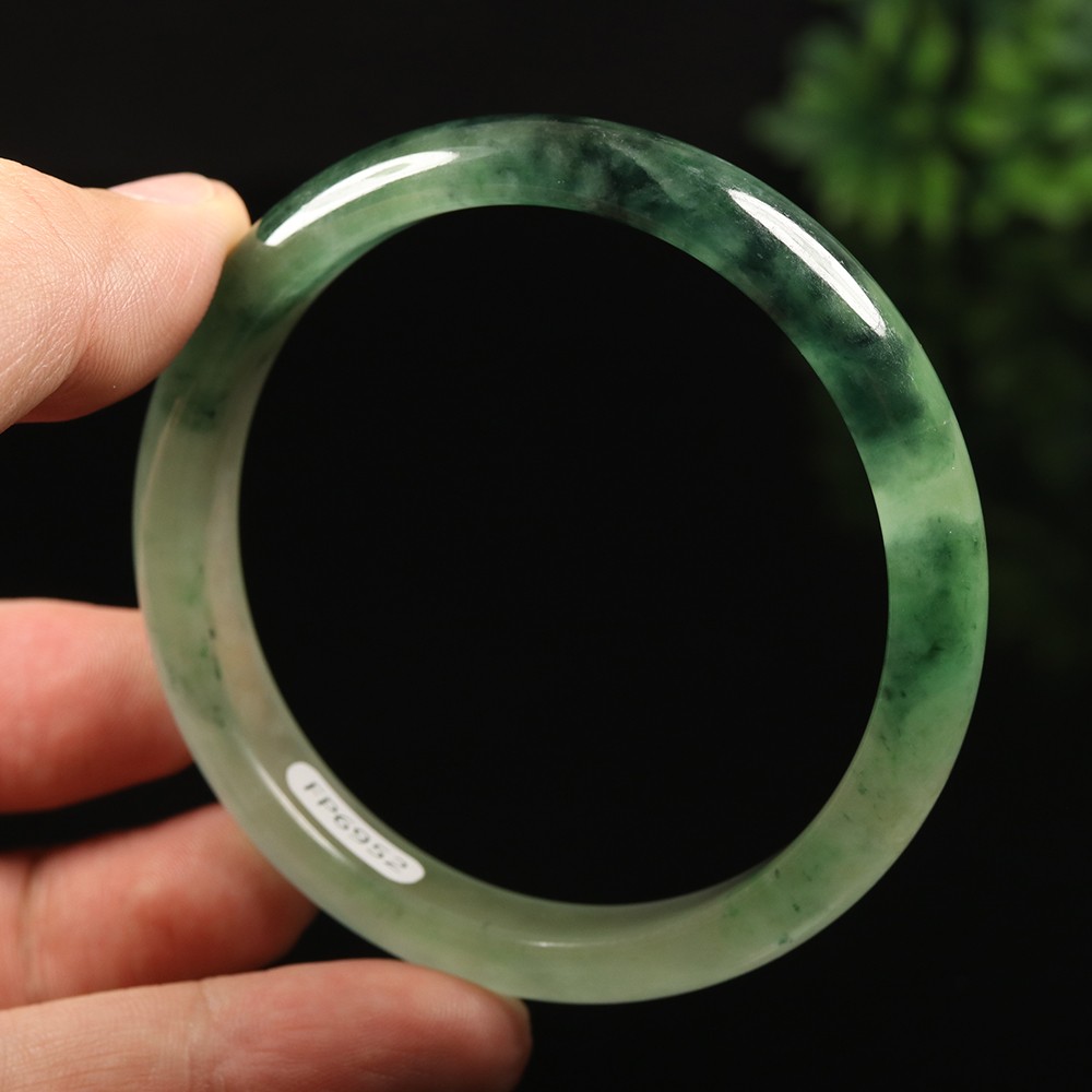 61mm White Emerald Green Jadeite Jade Bangle Bracelet Burma Jade Bangle A-13957