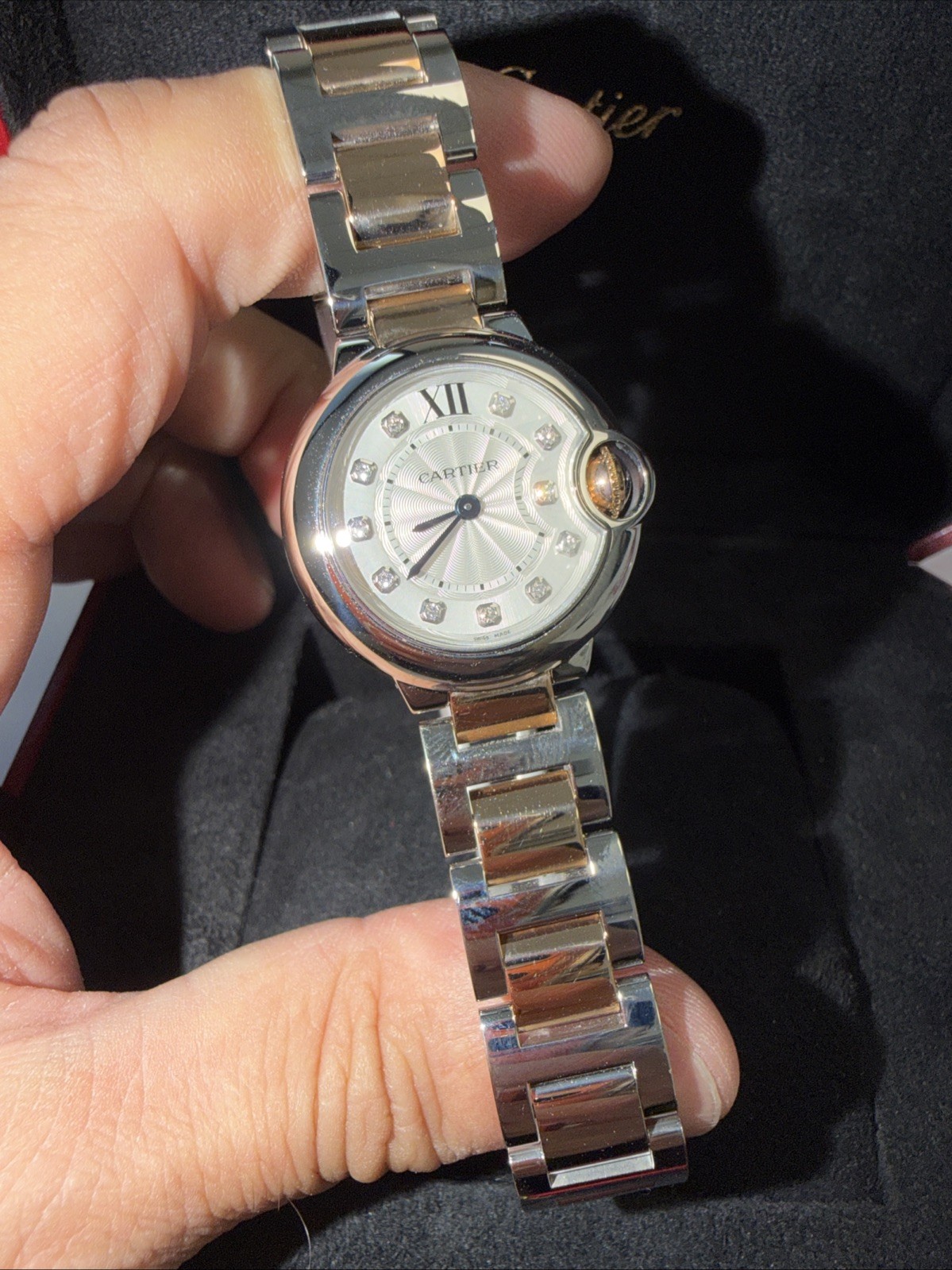 Cartier Ballon Bleu Steel And Rose Gold 28mm Silver Diamond Dial WE902030