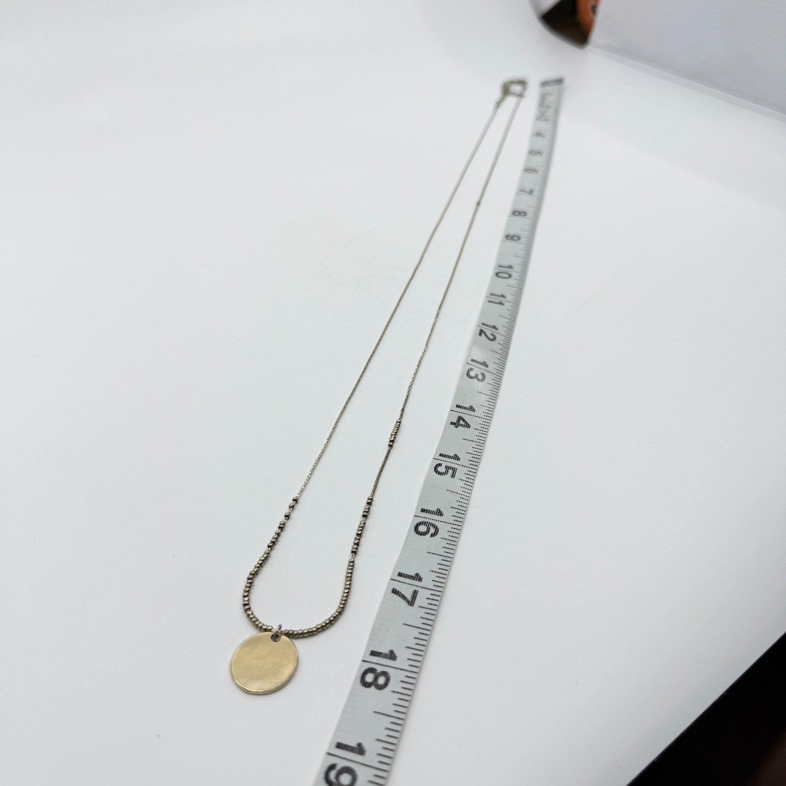 Silver Tone Disc Pendant Necklace Dainty Beaded Chain Minimalist Layering Chic