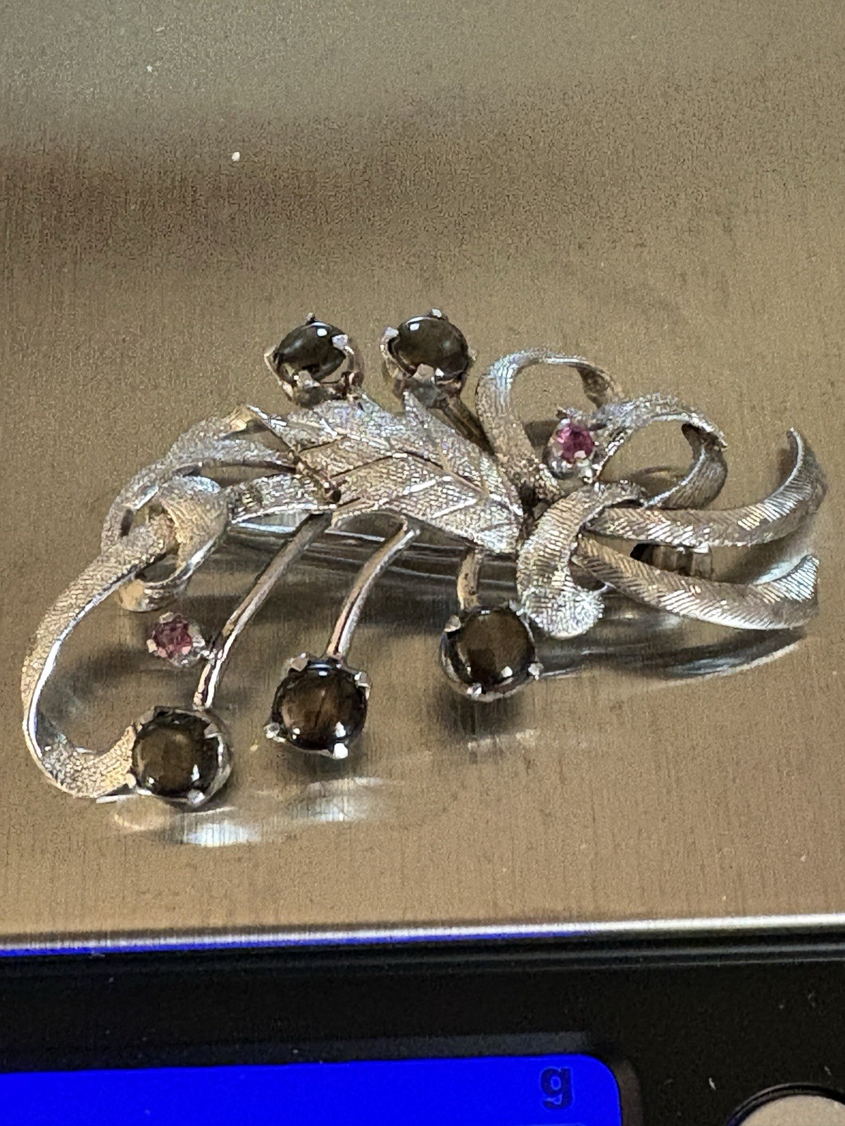 Vtg Sterling 925 Black Sapphire & Ruby Floral Bouquet Brooch Pin 5.67g 1950s