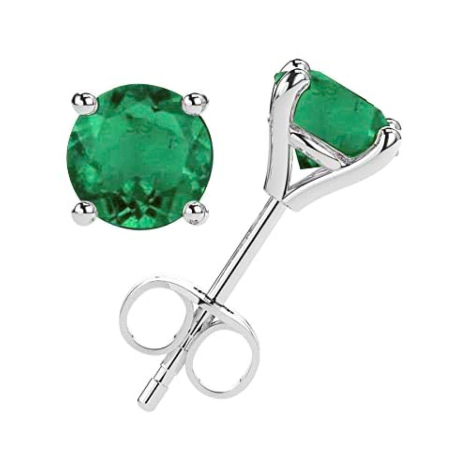 14K Gold Natural Emerald Stud Earrings Round May Birthstone 0.50–1.00 CTW