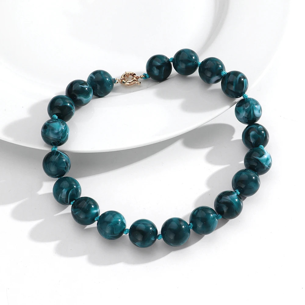 Handmade Resin Bead Choker Necklace Vintage Round Rope Chain Jewelry Women