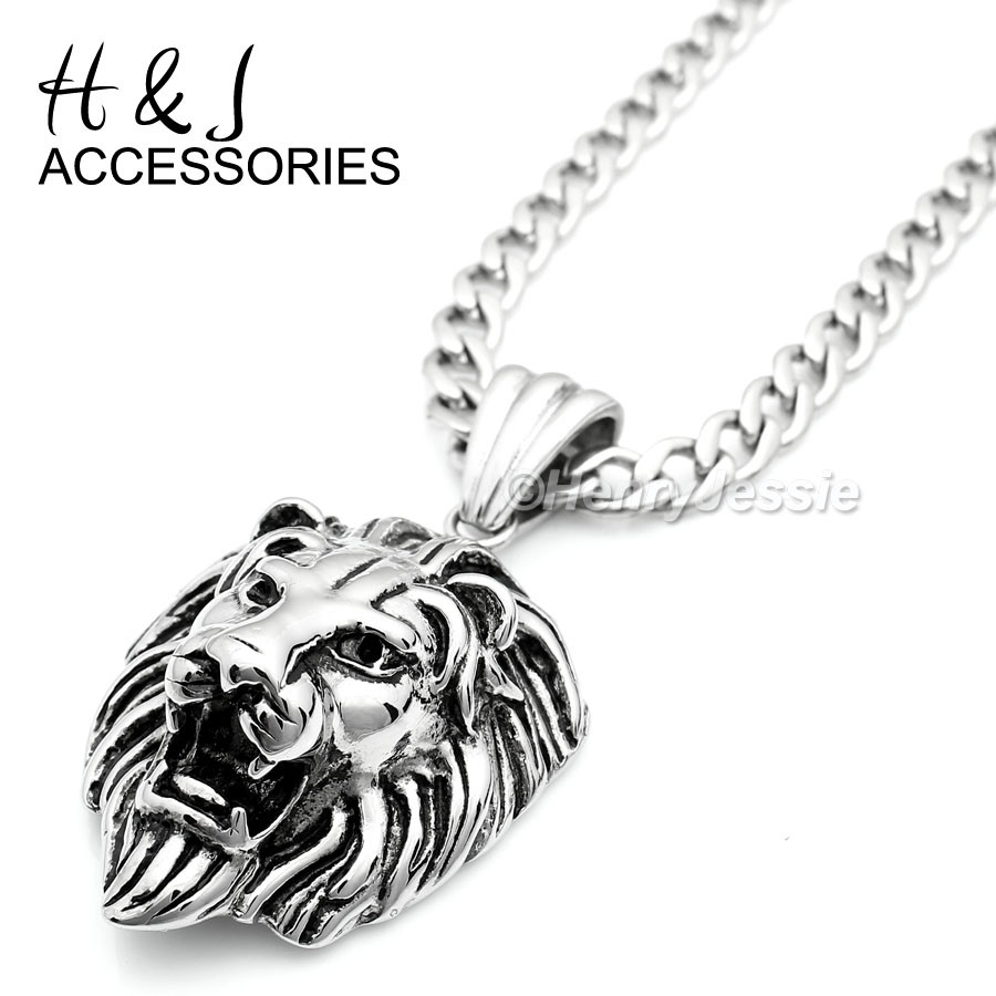 18-40″MEN Stainless Steel 6mm Silver Cuban Curb Link Chain LION FACE Pendant*P48