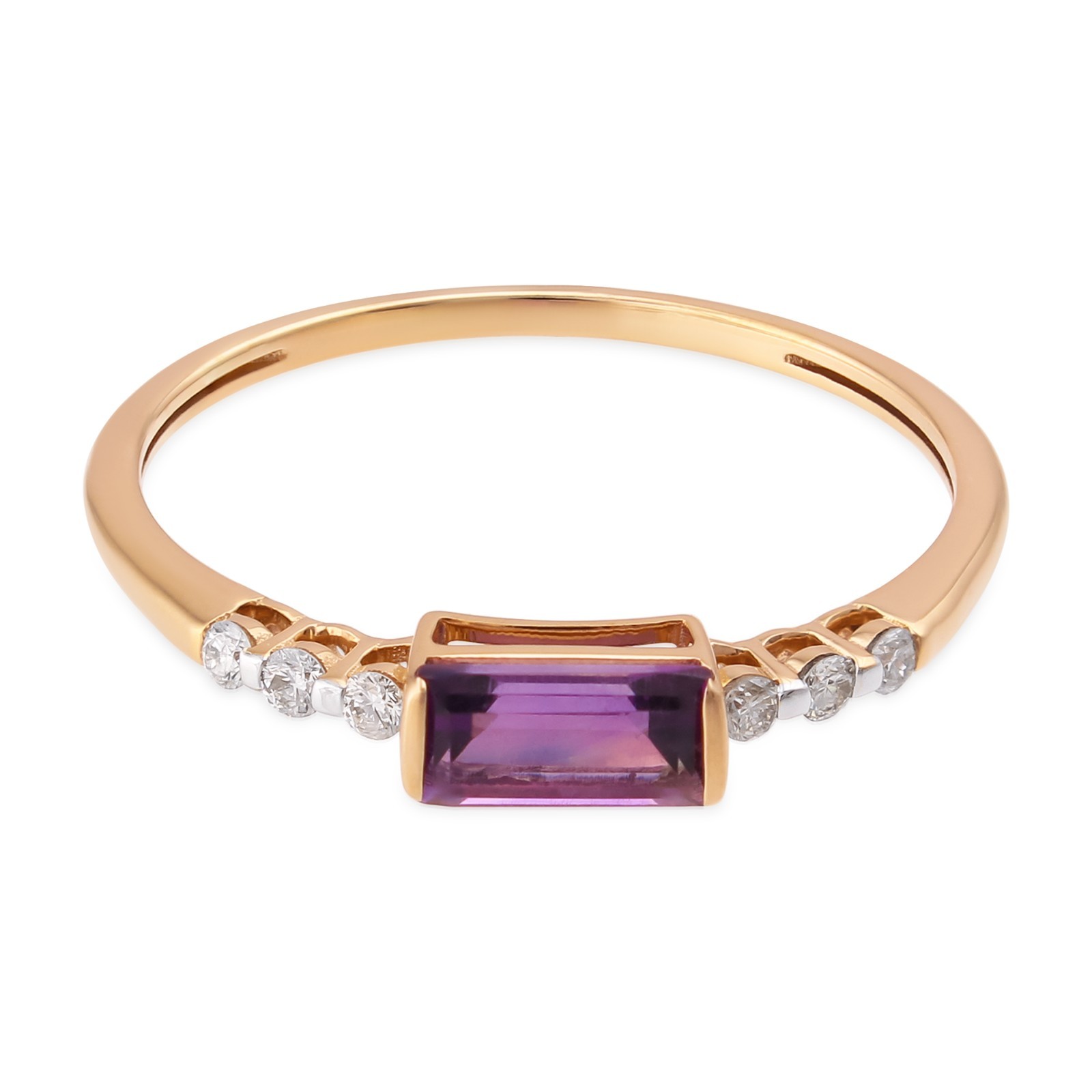 0.35 Tcw Emerald Cut Amethyst Diamond East West Bezel Ring 9K Yellow Gold Gift