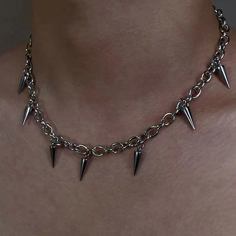 Stainless Steel Punk Aesthetic Stud Necklace Men Choker Cool Hip Hop Women