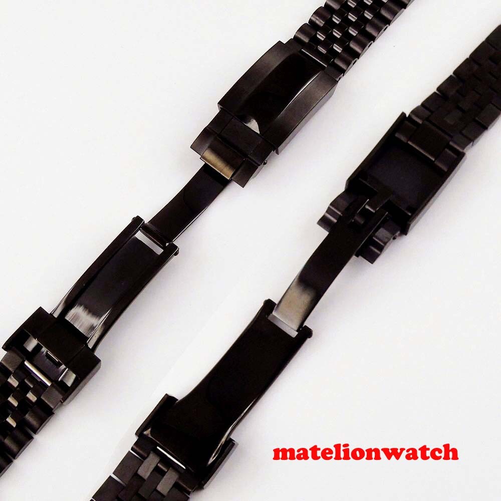 PVD coated wristwatch band parts fully black Jubilee strap 20mm width bracelet