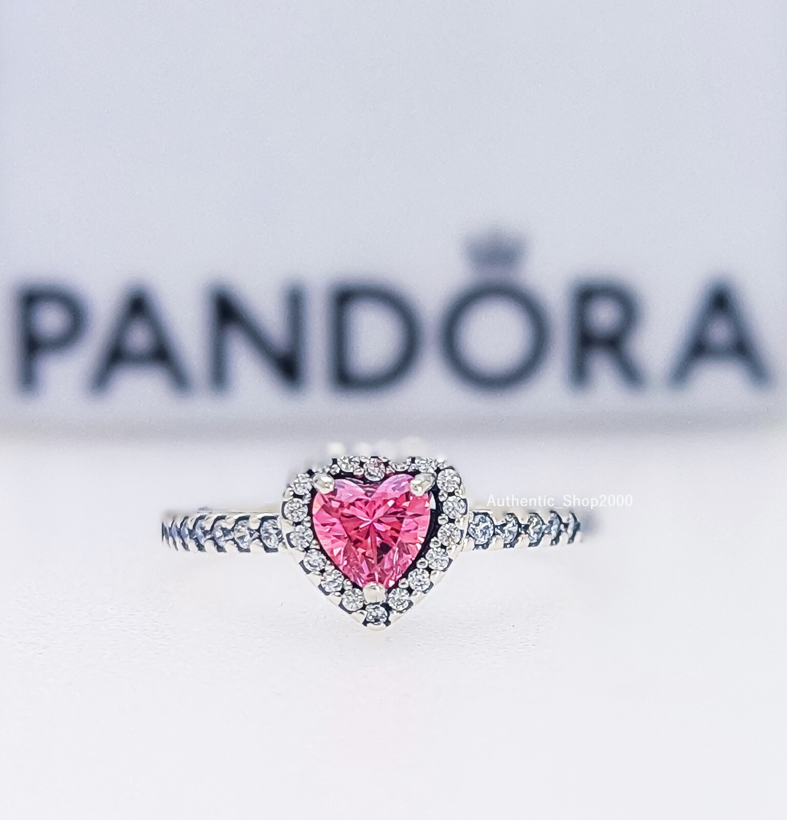 New 100% Authentic PANDORA 925 Ale Pave Elevated Pink Heart Ring 198421C03