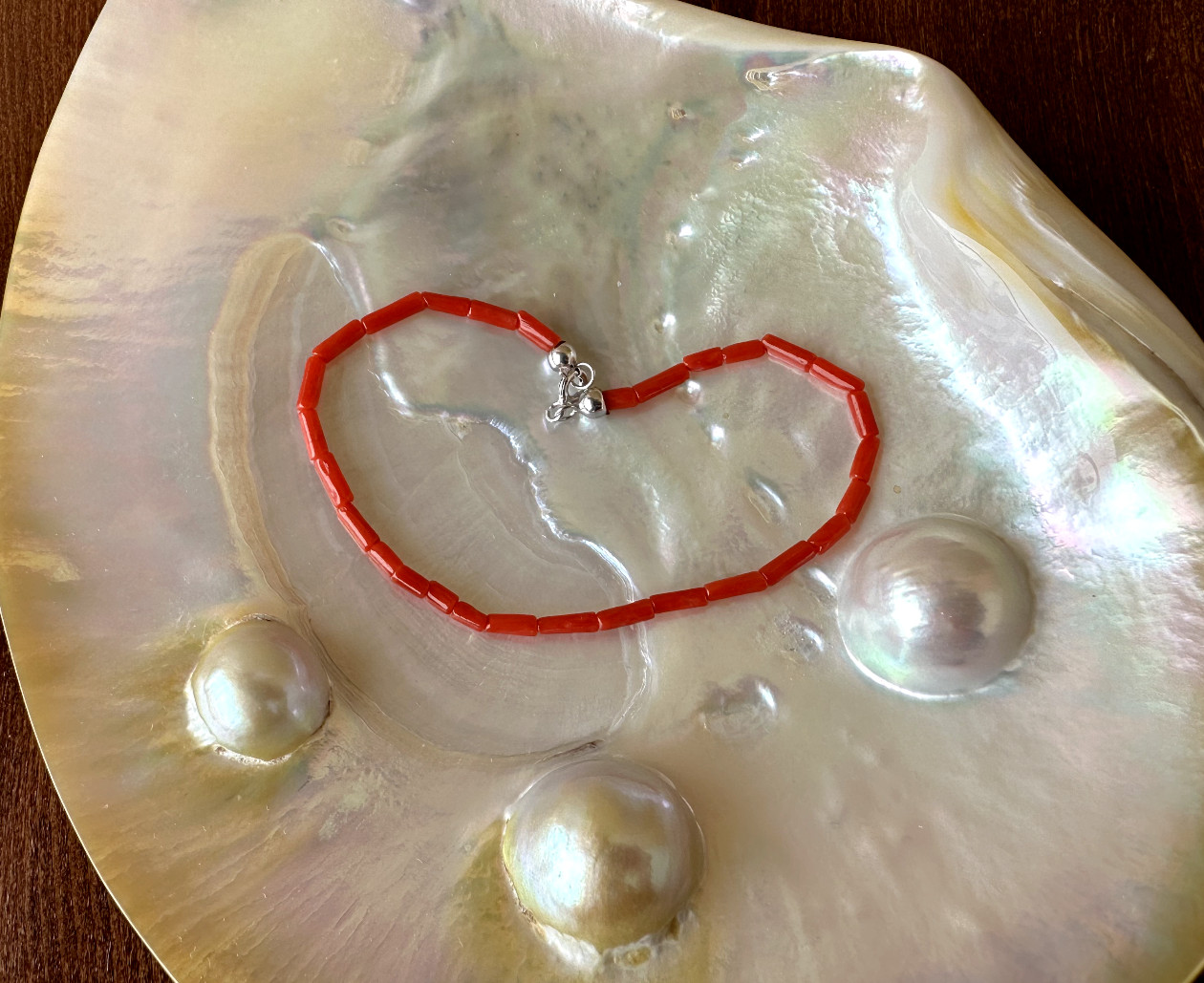 Bracciale a “cannette” di vero corallo rosso del mediterraneo e argento