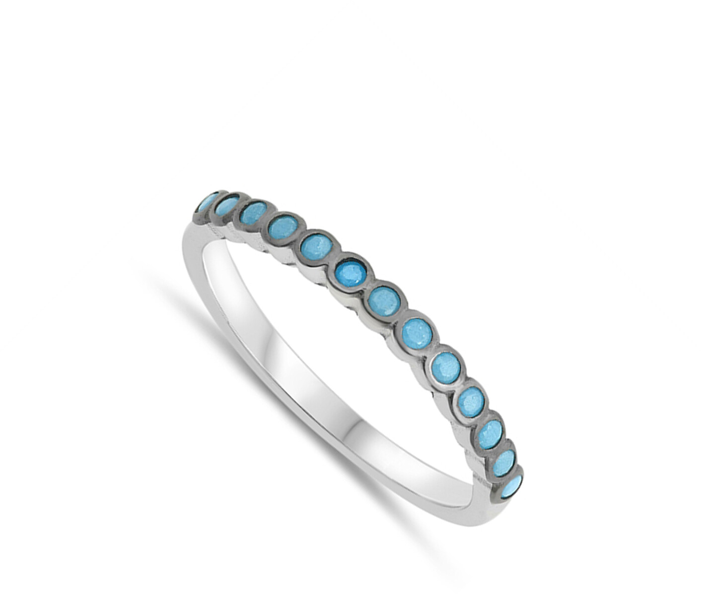 Turquoise Accent Round Stackable Ring New .925 Sterling Silver Band Sizes 4-10