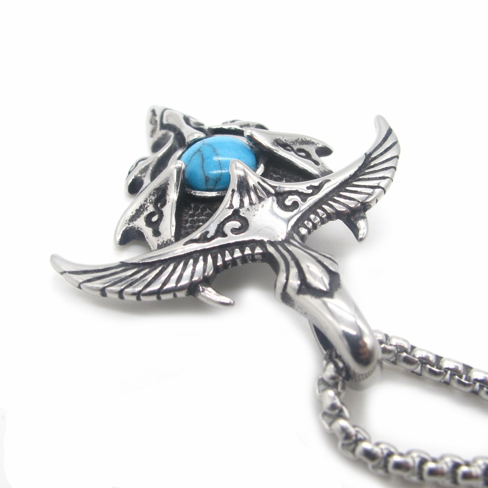MENDEL Mens Native Indian Turquoise Cross Eagle Pendant Necklace Stainless Steel