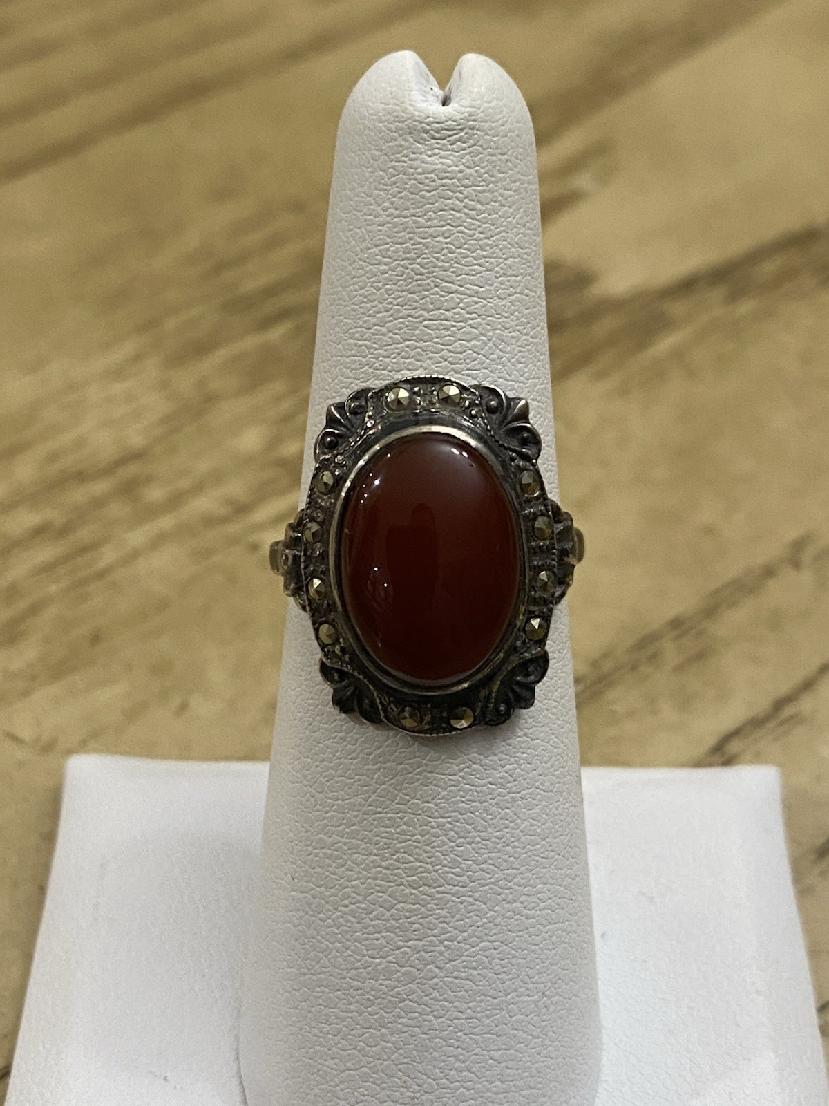 Vintage C&C DESIGNER SIGNED 925 Sterling Silver Marcasite Stone RING SIZE 6.25