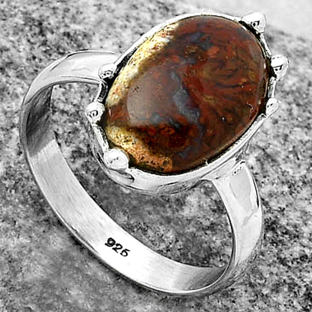 Natural Red Moss Agate 925 Sterling Silver Ring s.8.5 Jewelry R-1506