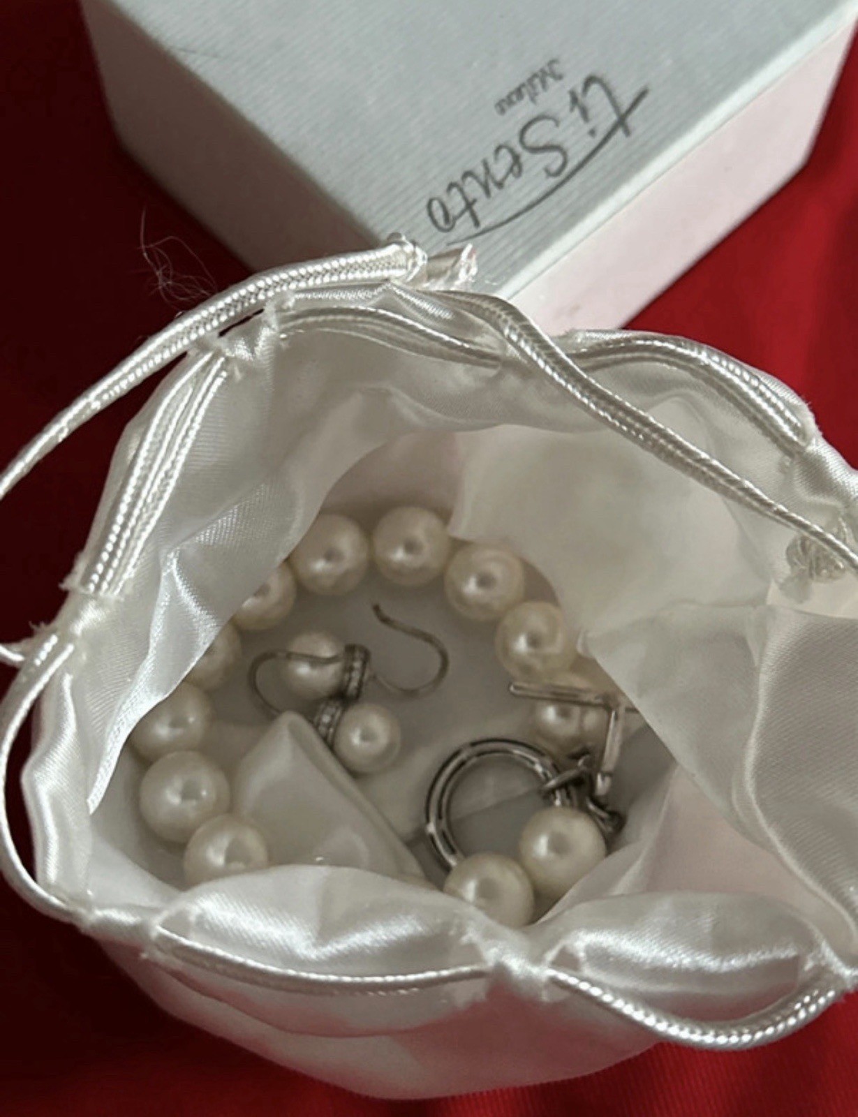 Ti Sento Milano pearl jewelry set sterling silver bracelet & drop earrings pavé
