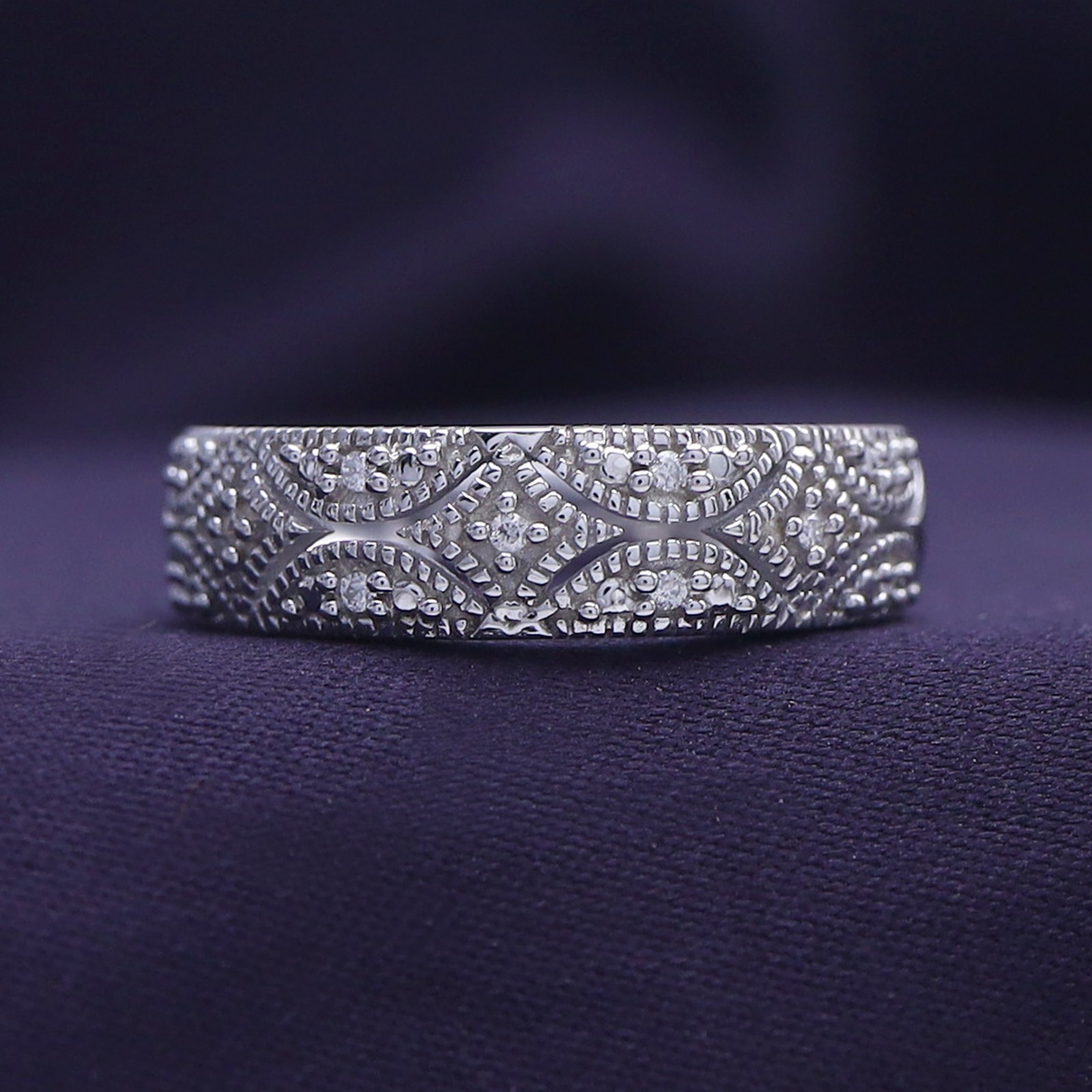0.05 Ct Round Natural Diamond Wedding Band Ring In 14K White Gold Plated Silver
