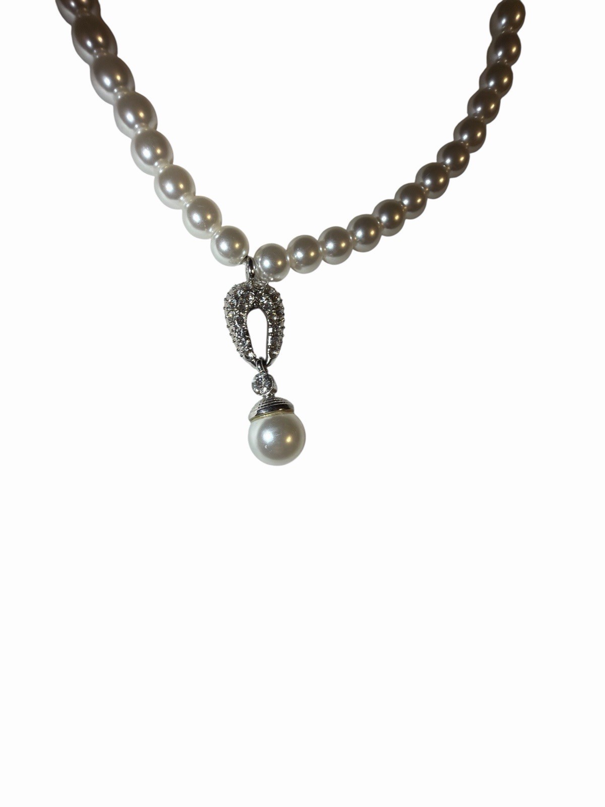 MAJORICA High Luster Faux Pearl CZ Pendant Teardrop Necklace