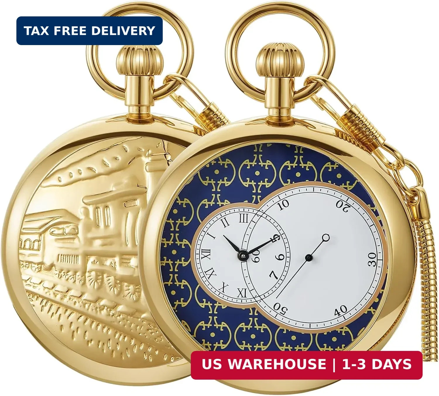 Tourbillon Day&Moon Phase Display Pocket Watch,Mens London Vintage Copper Hand-W