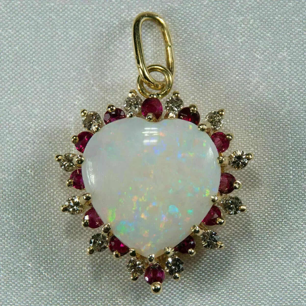 3 Ct heart Cut Fire Opal & Red Ruby Diamond Pendant Necklace 14k Yellow Gold FN