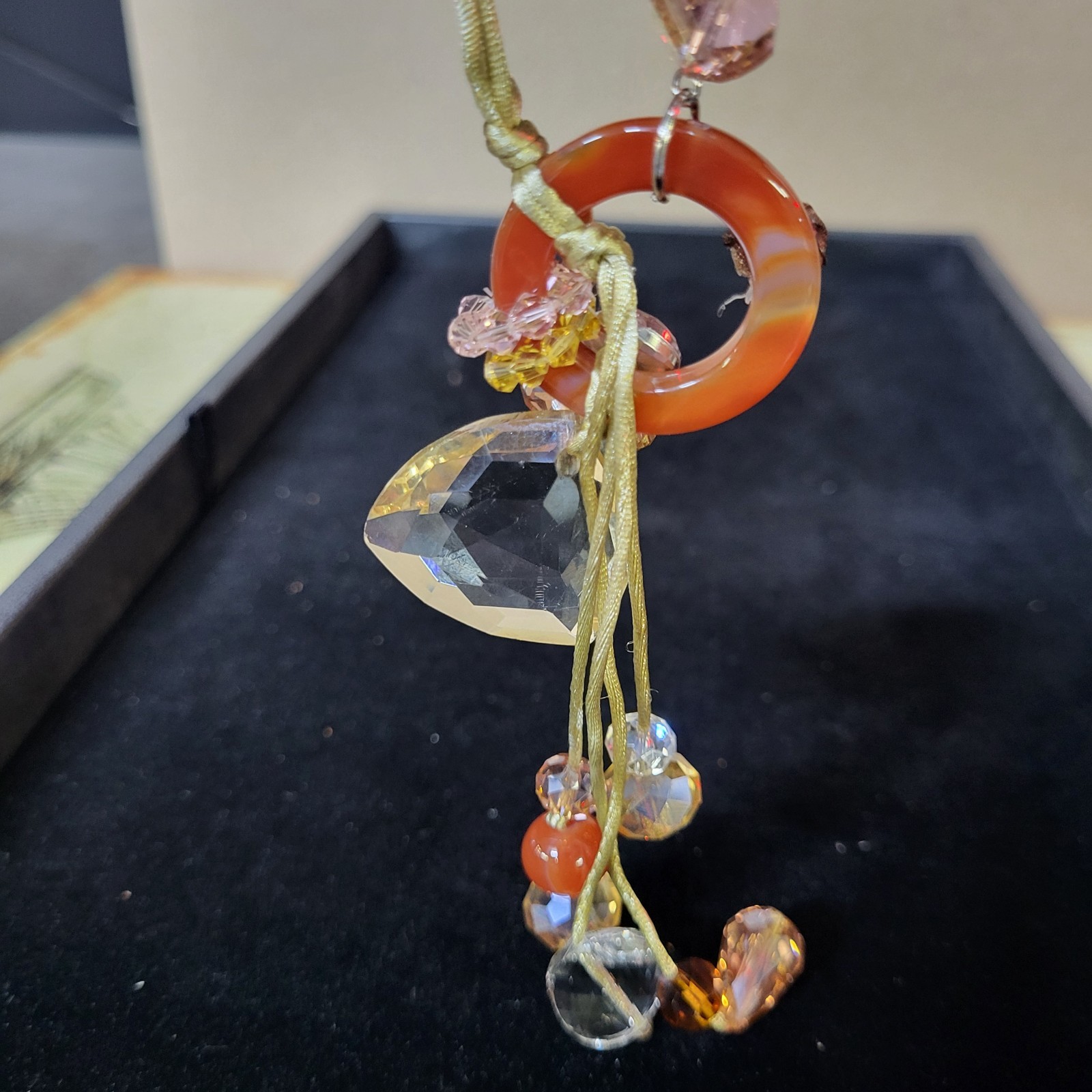 Murano Crystal Necklace Pendant Drops Venetian Glass Cord Adj. VTG STUNNING Boho