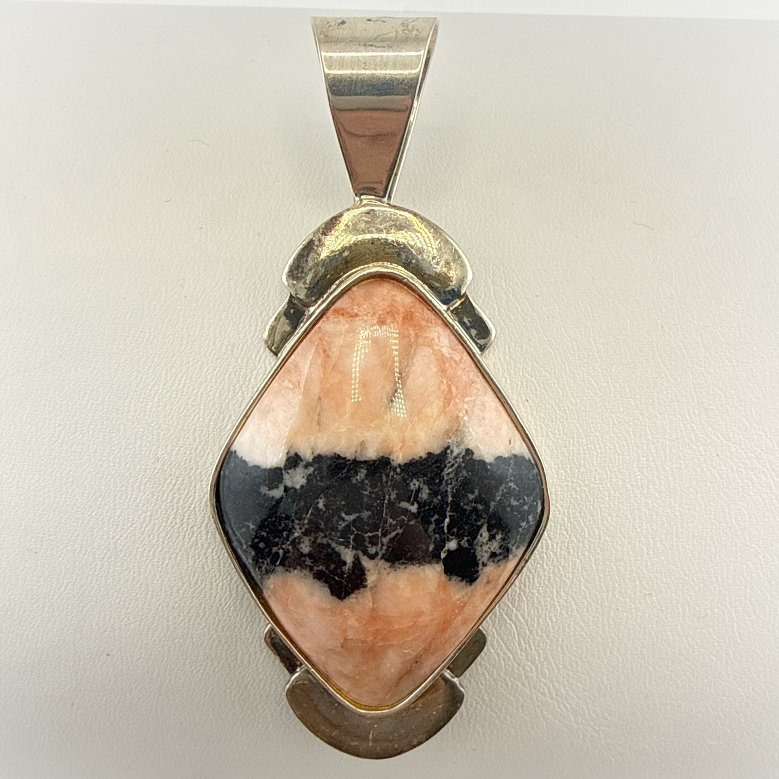 Jay King Pendant Black Pink Stone Chunky Geometric Artsy 30g Sterling Silver