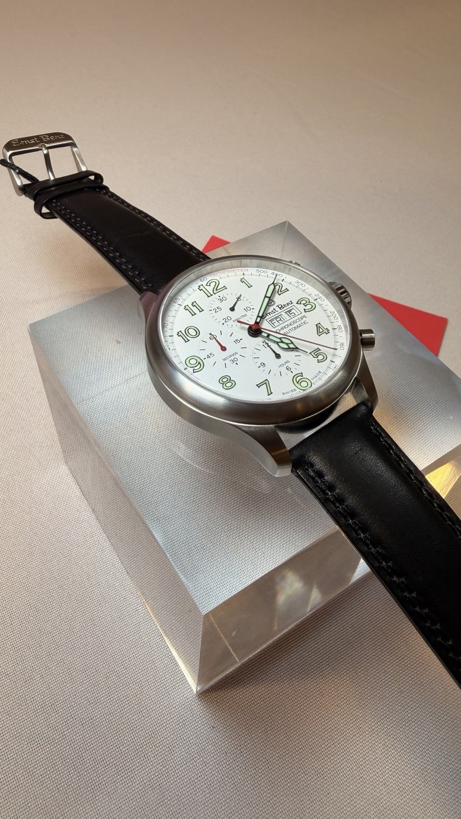 Ernst Benz Chronoscope Automatic Chronograph White Dial Black Leather Strap 43mm
