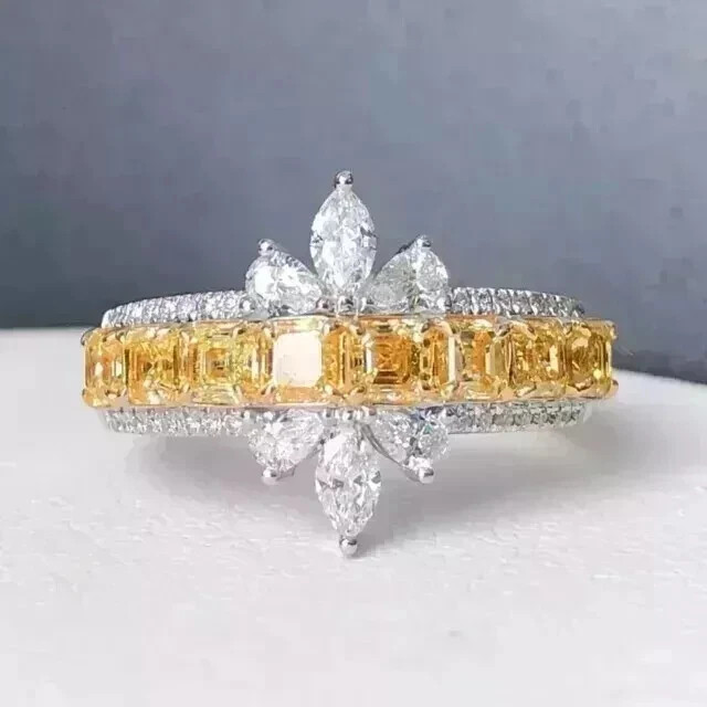 3Ct Asscher Lab Created Citrine Diamond Women Wedding Ring 14K White Gold Plated