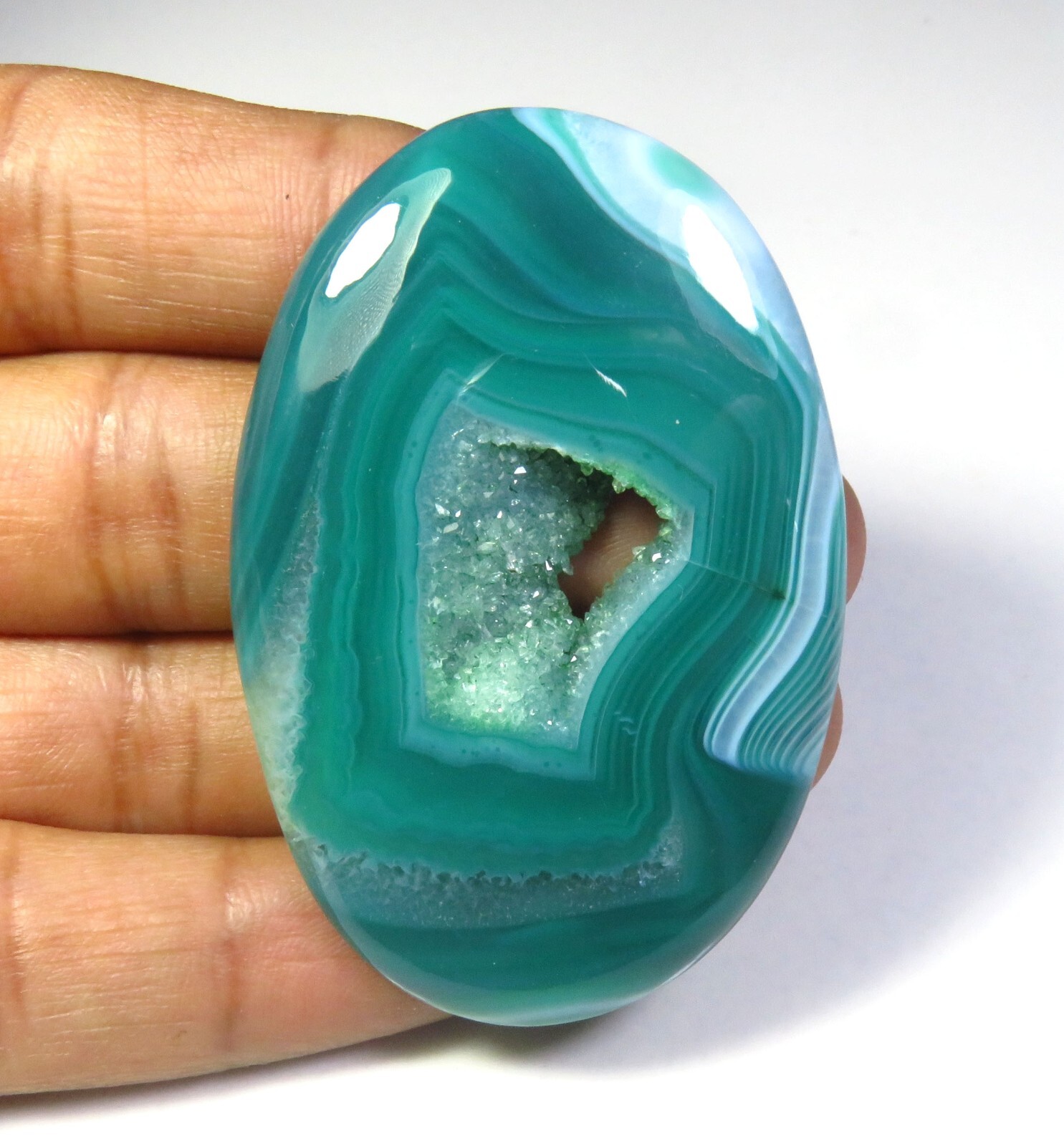 Green Onyx Oval Agate Gems 55×36 mm Natural Window Druzy Geode Cabochon OD-1254