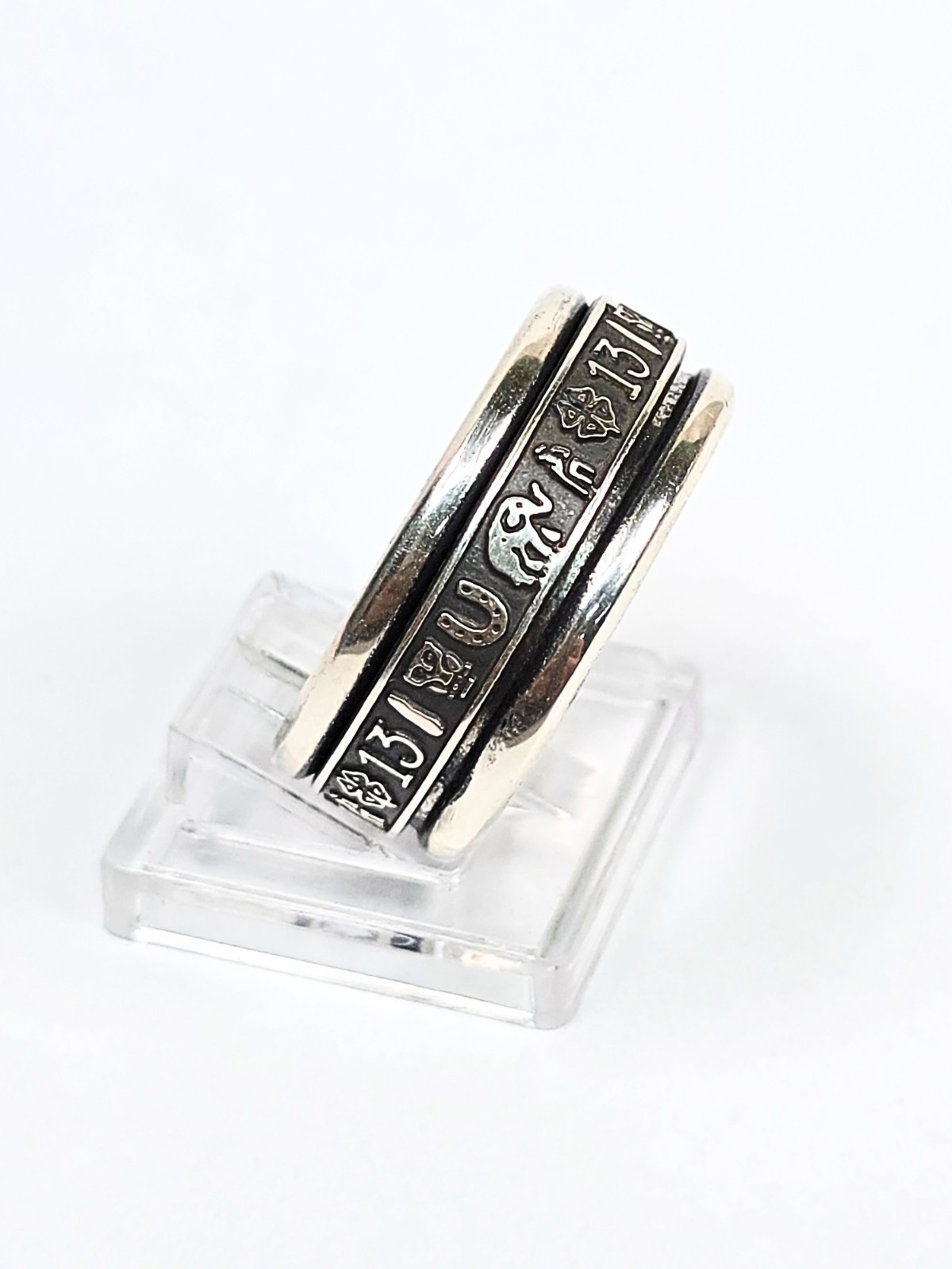Spinner Ring Rotating Center Wide Band 925 Sterling Silver Good Luck Simbols #11