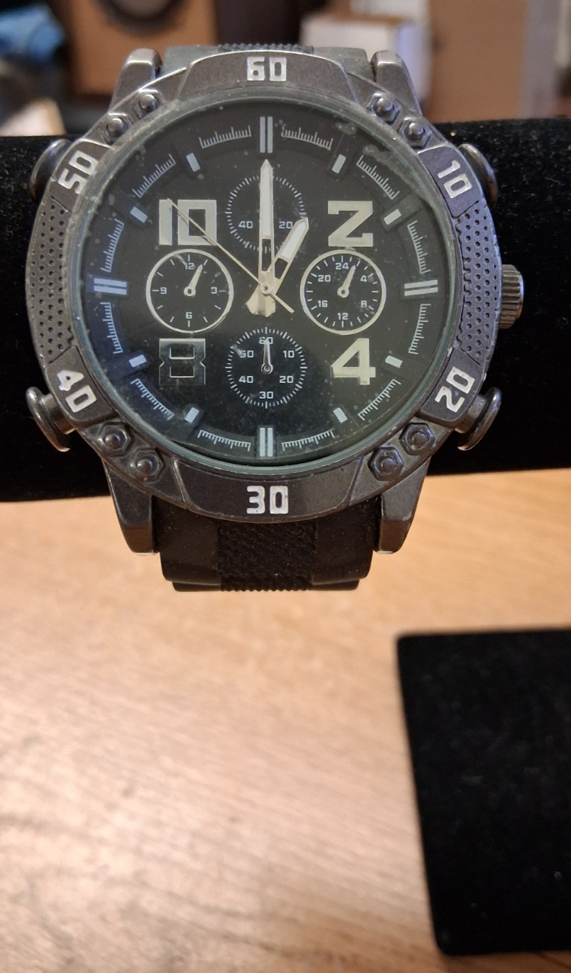 ACCUTIME WATCH CORP. 1219 MENS WRISTWATCH BLACK TONE OVERSIZED RUGGED WATCH