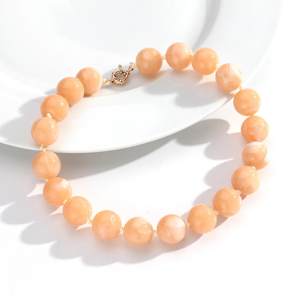 Handmade Resin Bead Choker Necklace Vintage Round Rope Chain Jewelry Women