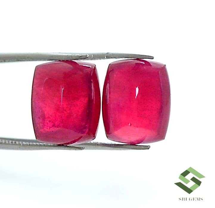 11×9 mm Natural Ruby Cushion Sugar Loaf Cabochon Shape Pair 14.54 CTS Loose Gems