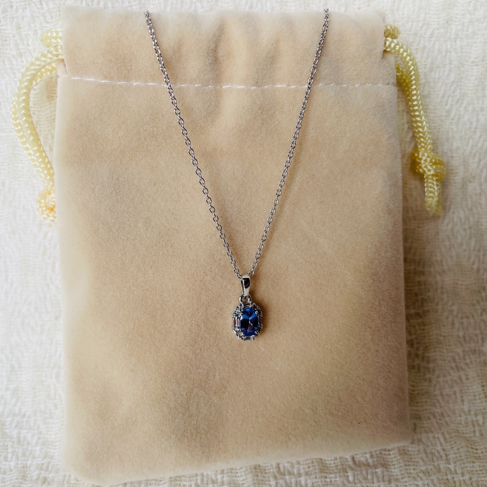 Tanzanite & Diamond Pendant Necklace 925 Sterling Silver 18 to 20 inches – NEW!