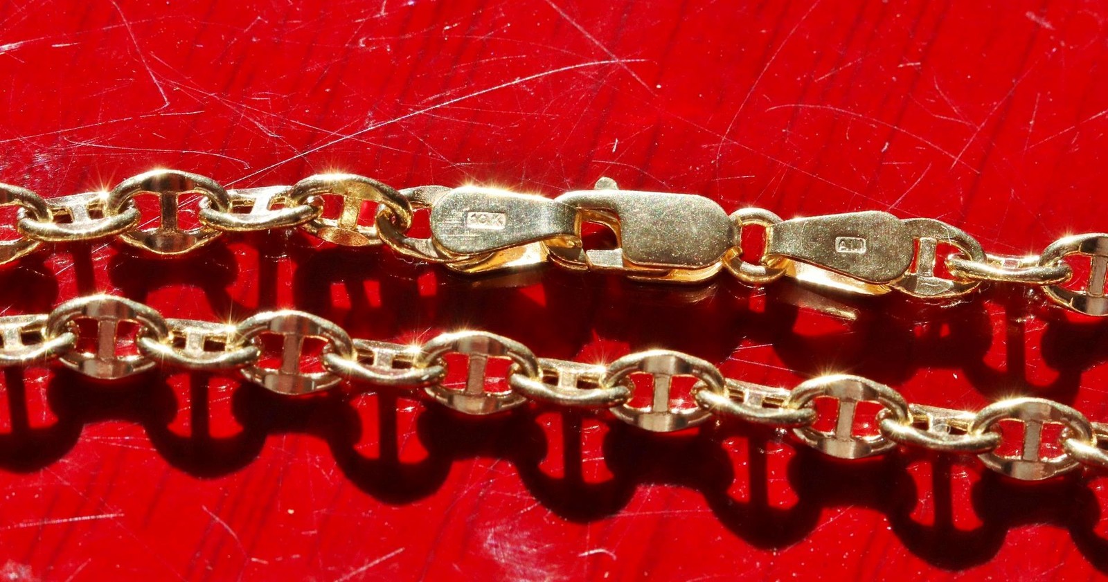 10k yellow gold bracelet 8.0″ diamond cut fancy mariner link chain 1.95g