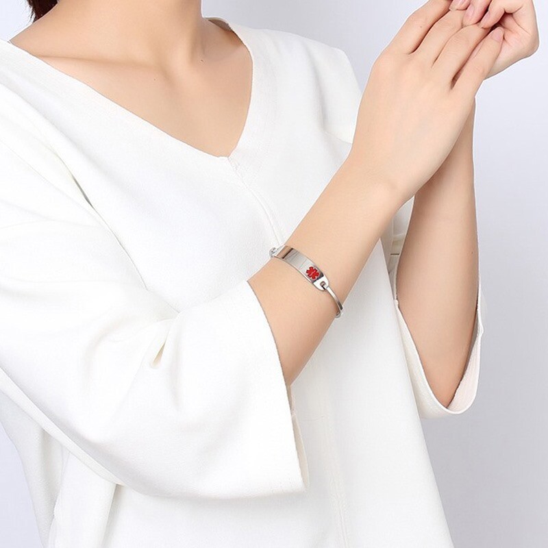 Emergency Women Medical Alert Bracelet Cuff Stainless Steel Daily Wear Safety