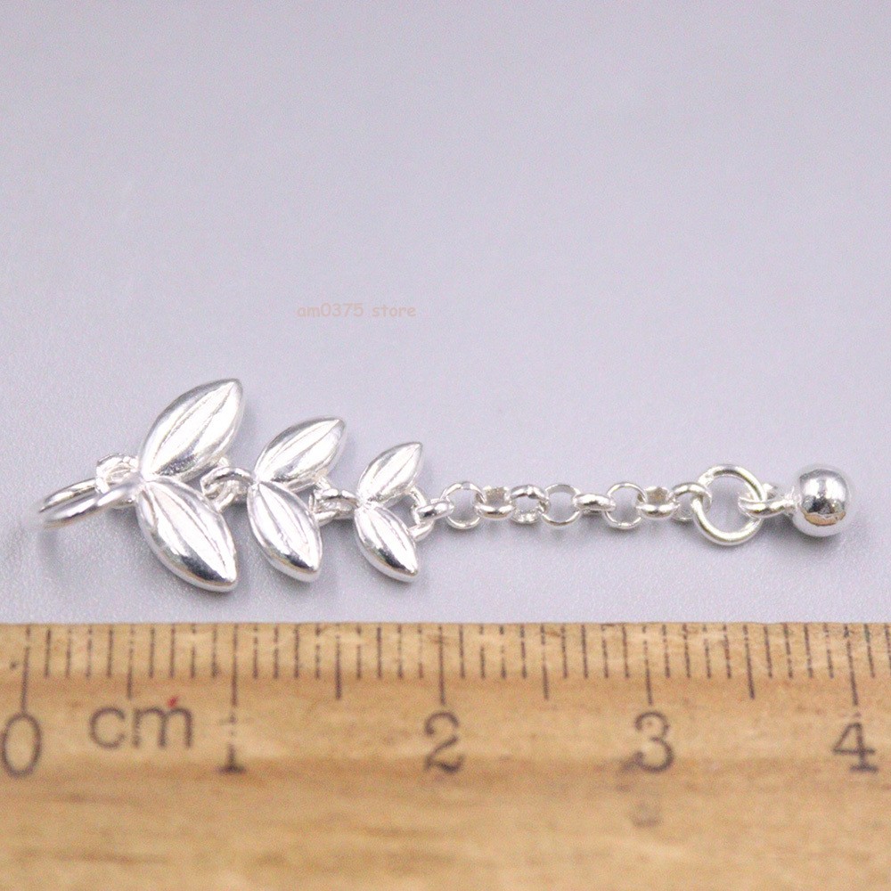 1pcs Real 925 Sterling Silver Pendant Polish Ball Leaf Link Accessory 1.2inchL