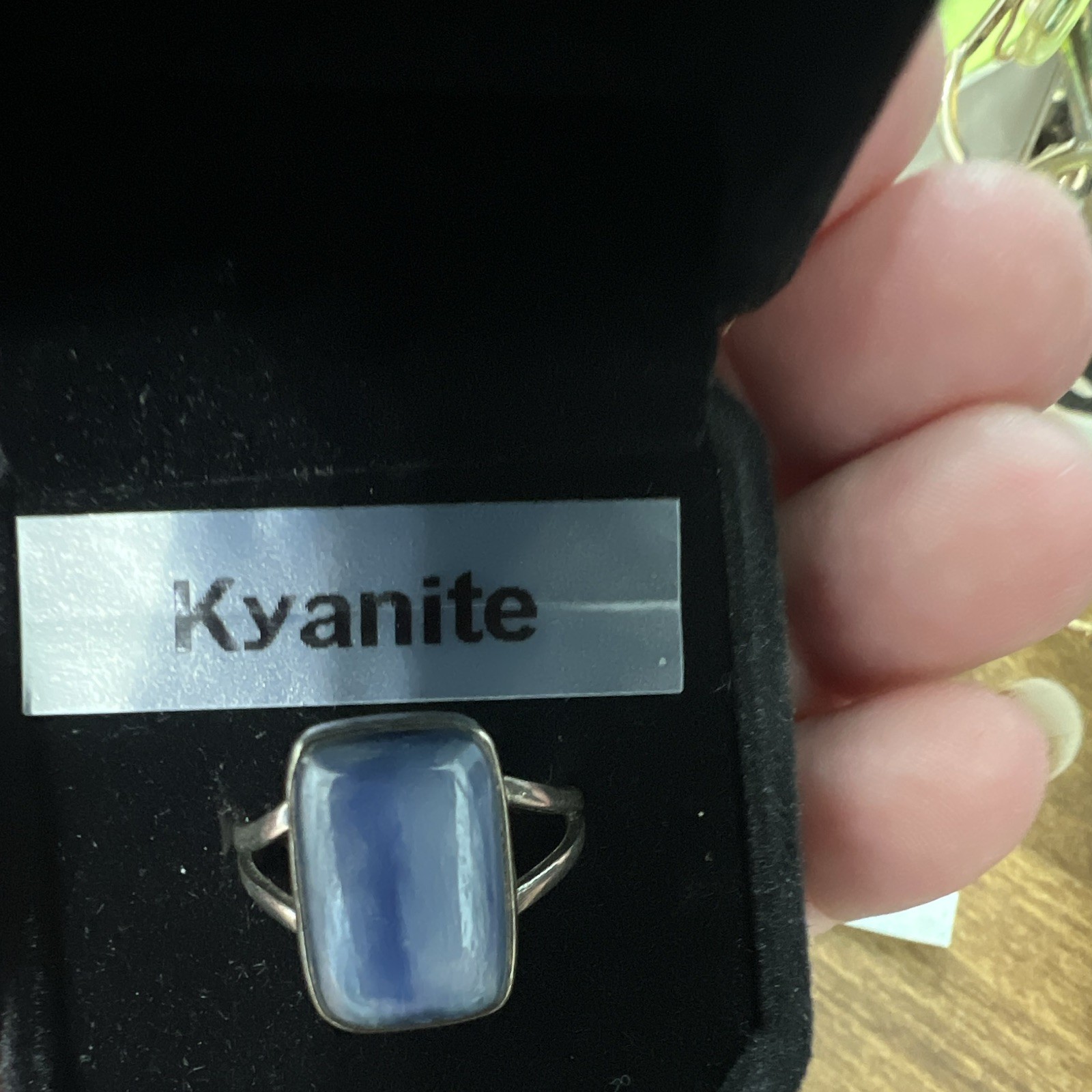 925 Sterling Silver Blue Kyanite Rectangle Bezel Set Ring Size 8