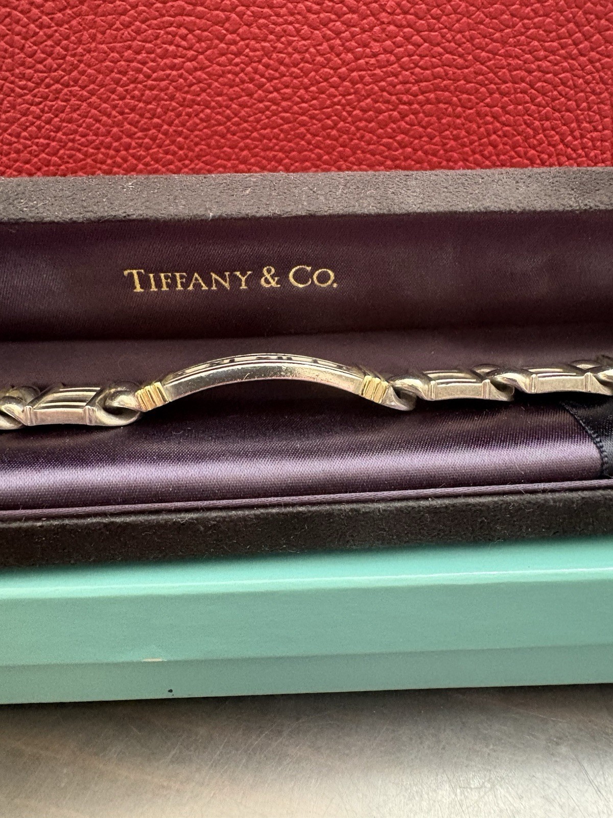 Tiffany & Co. Atlas ID Bar Link Bracelet 925 Sterling Silver Italy Fold Over