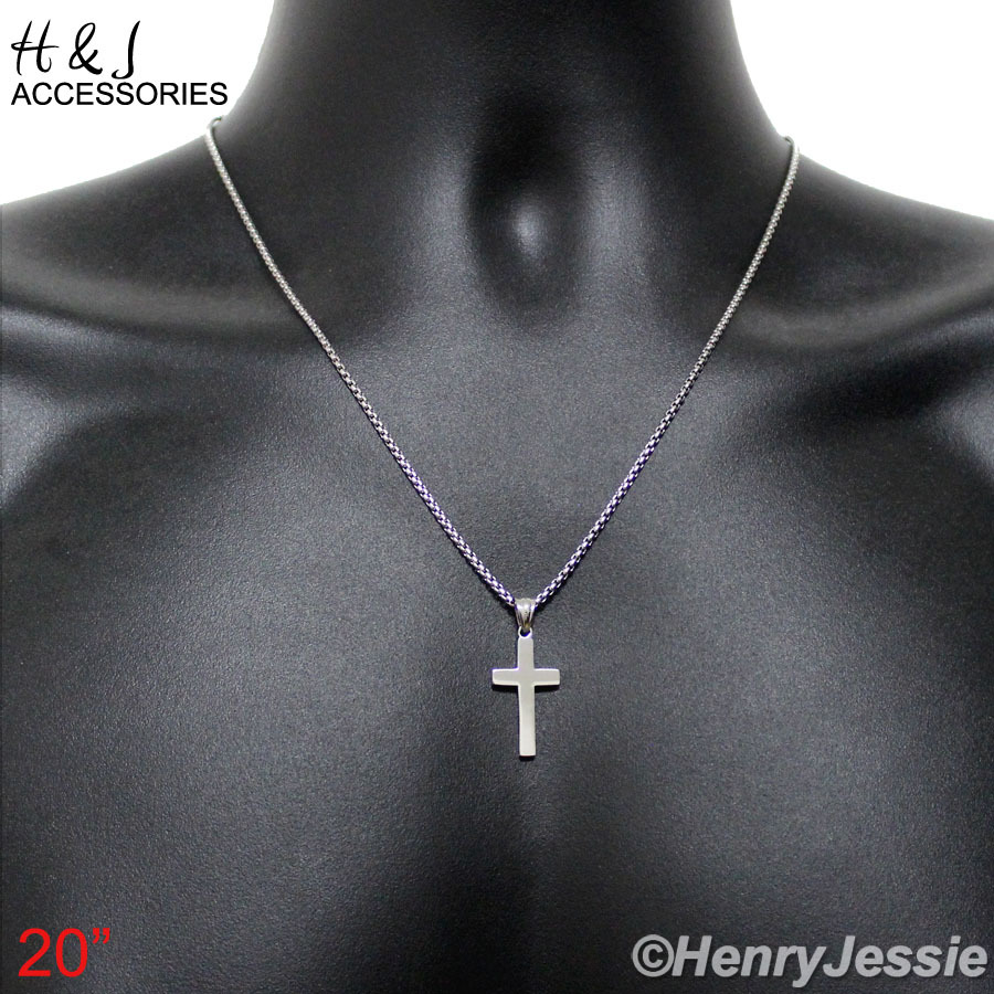 16-30″Stainless Steel 1.5mm Silver Box Link Chain Simple Plain Cross Pendant*P67