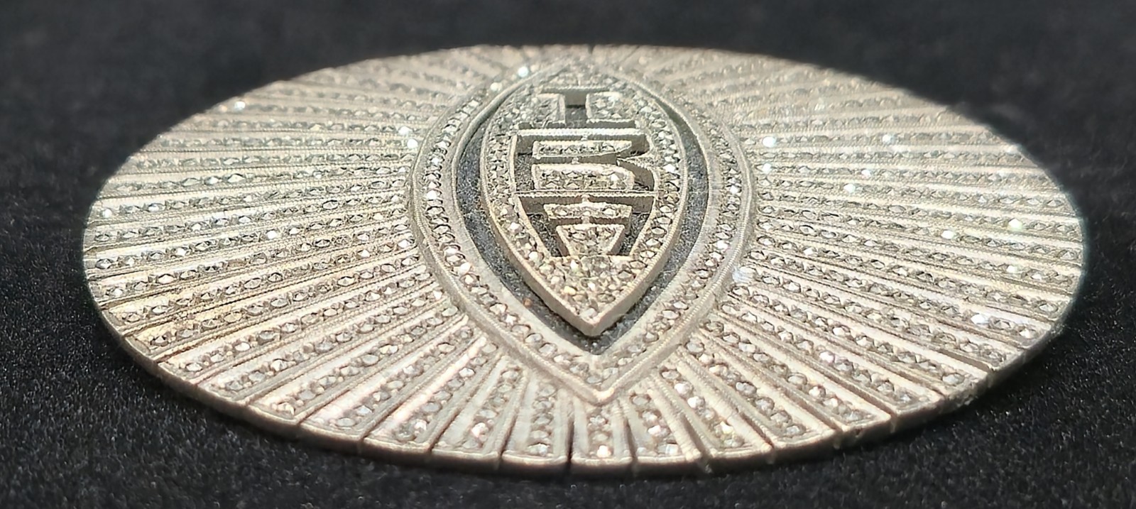 Vtg Art Deco Kilmer Daniels Sterling Silver Monogram IRA Marcasite Brooch Pin