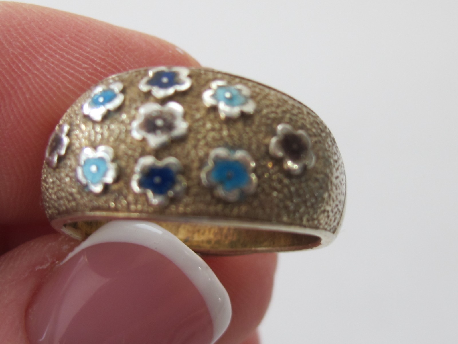 C5 Vintage Chinese Export Silver Enamel Flower Ring Size 7