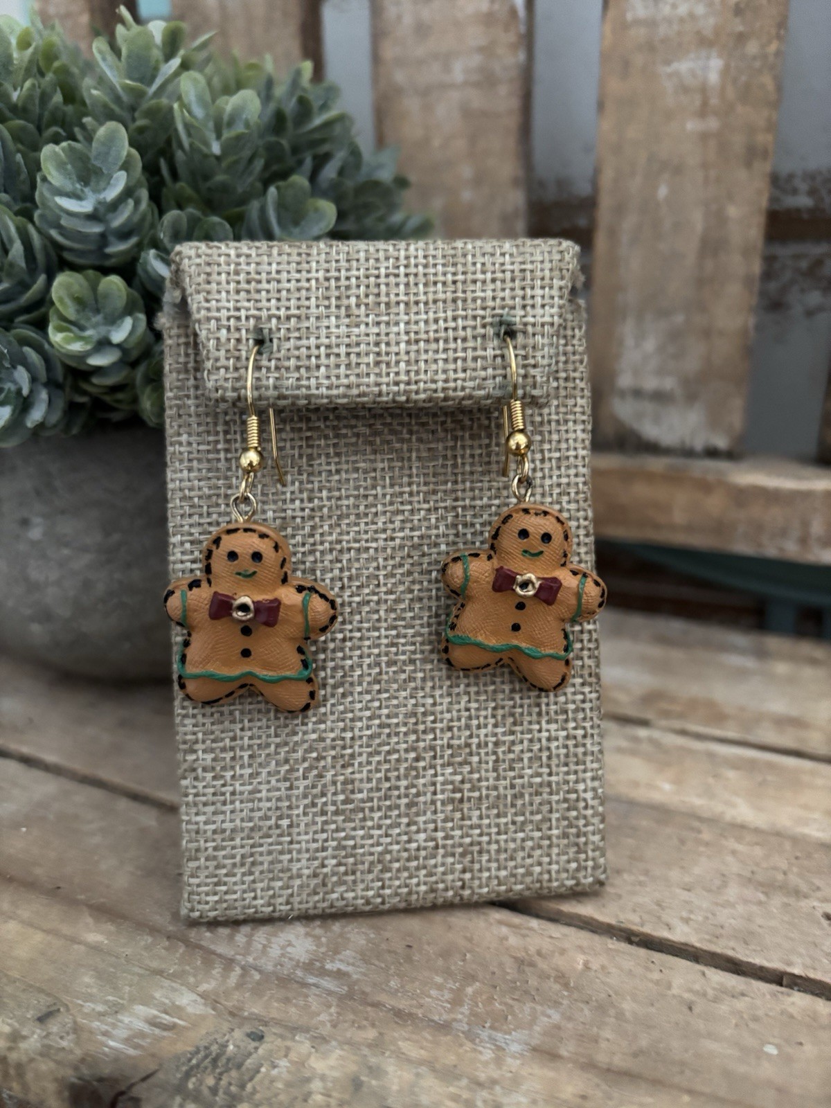 Vintage Holiday Boy Gingerbread Cookie Dangle Earring NEW!