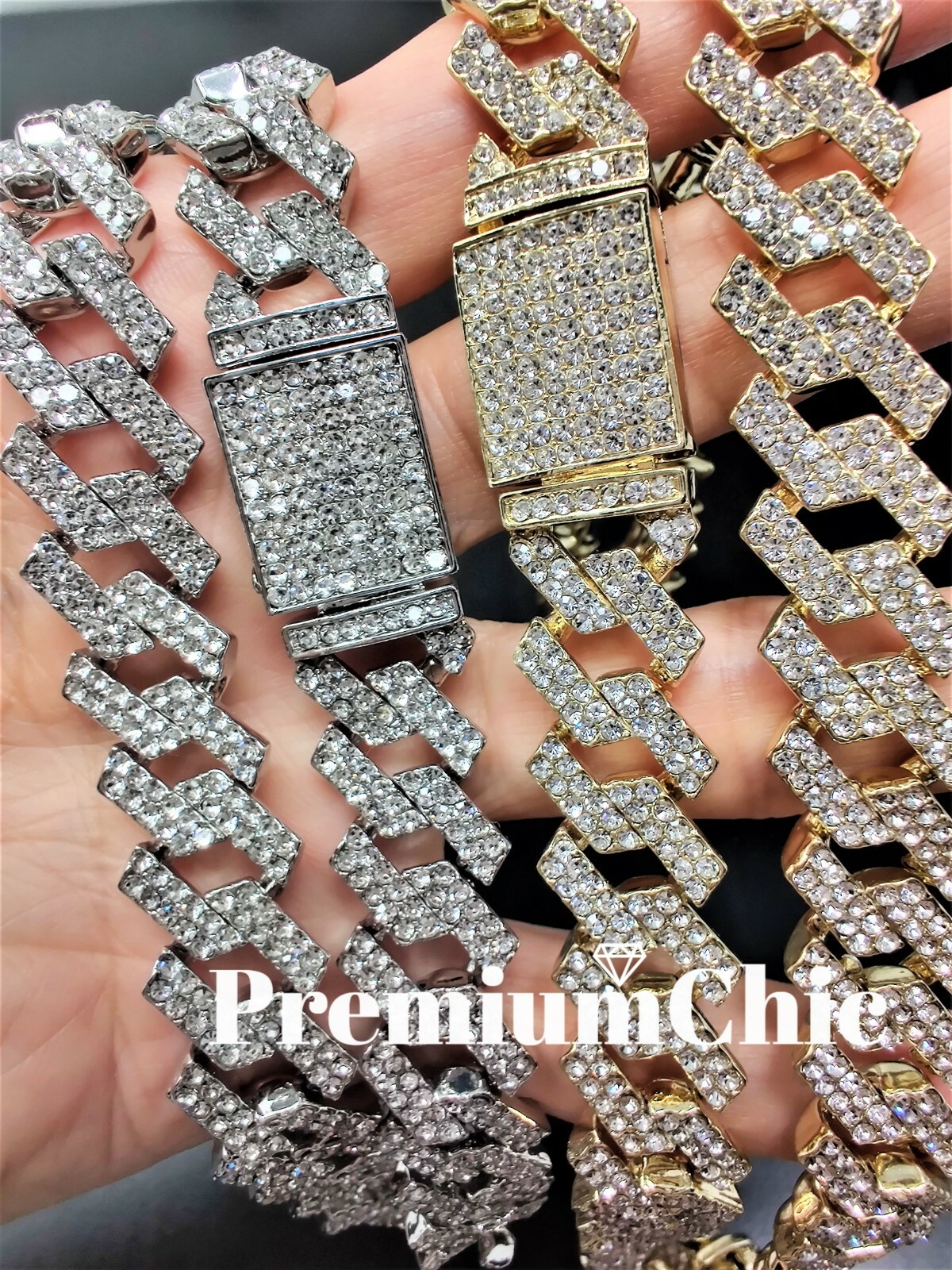 Miami Cuban Prong Designer Link Chain Necklace & Bracelet Plated CZ Jewelry SET