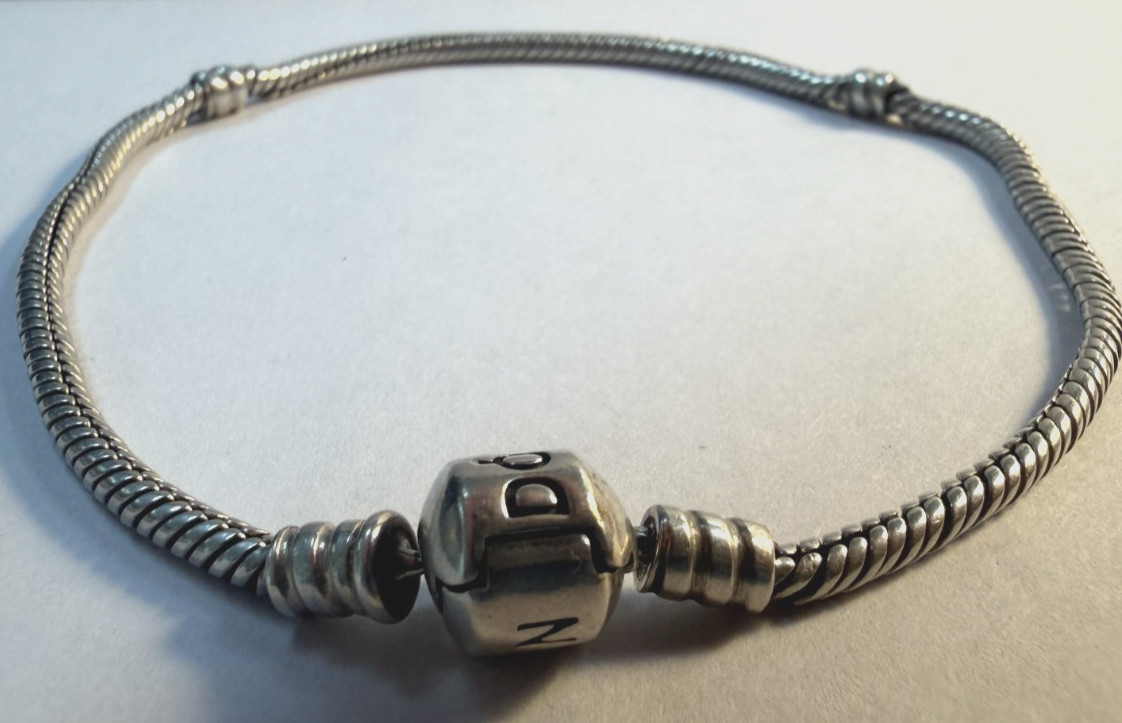Authentic Pandora Sterling Silver Barrel Clasp Bracelet 9.4″ #590702HV [066DUR]