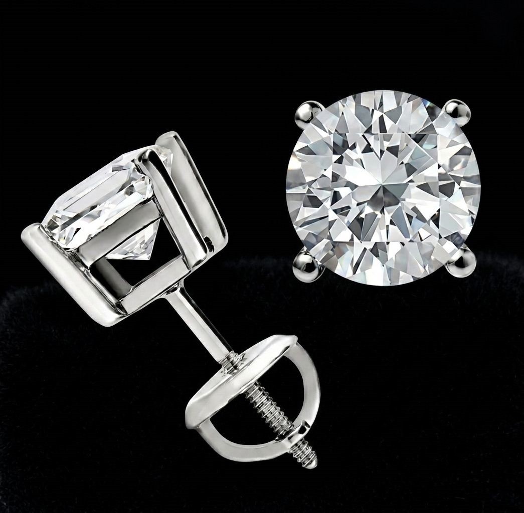 RARE 5.00 Ct Certified Round Cut Natural White Diamond Studs White Gold Finish