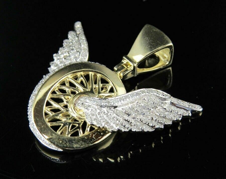 1.50Ct Round Cut Moissanite Flying Wheels Charm Pendant 14K Yellow Gold Plated