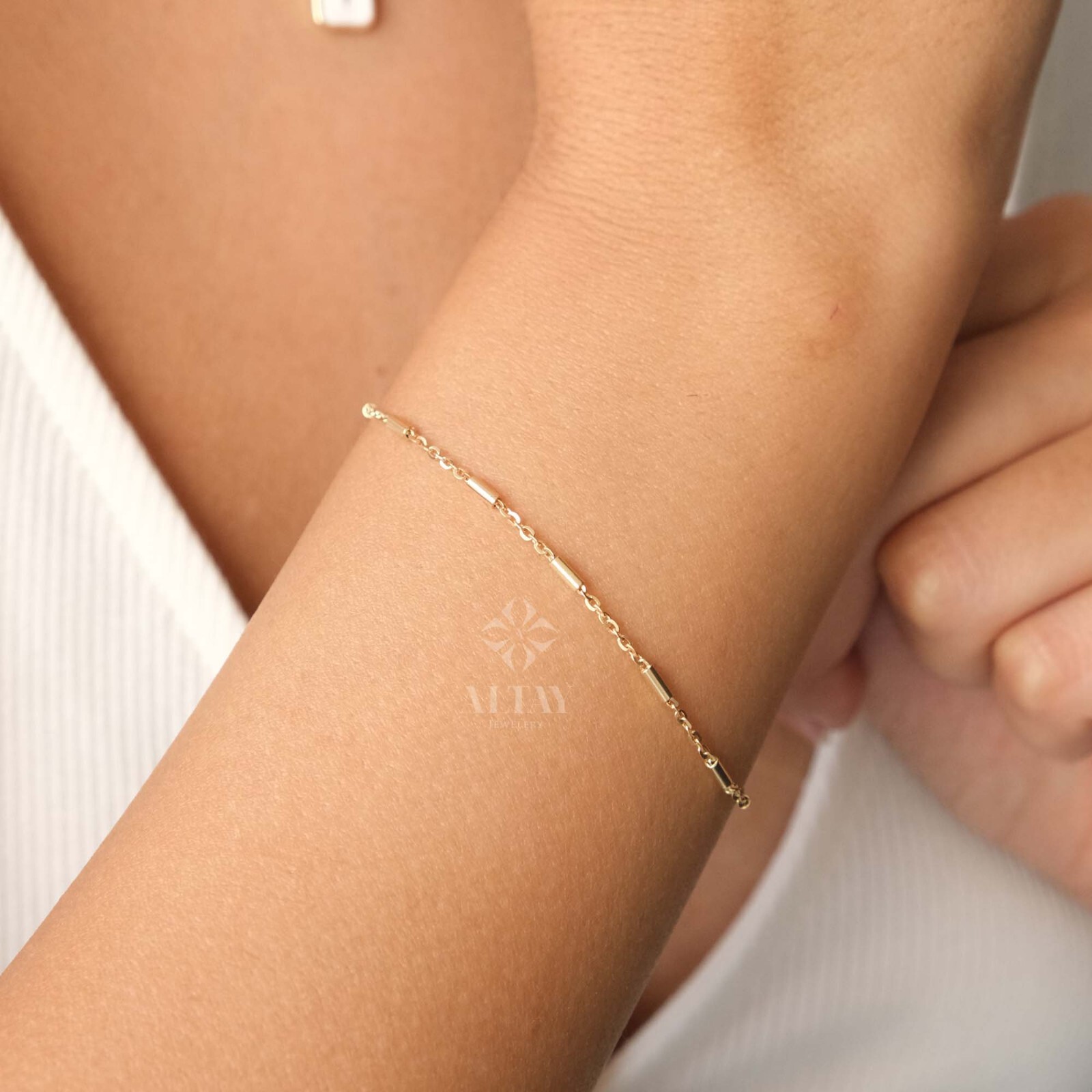14K Gold Tube Chain Bracelet, Tube Chain Bracelet, Cylinder Long Tube Chain