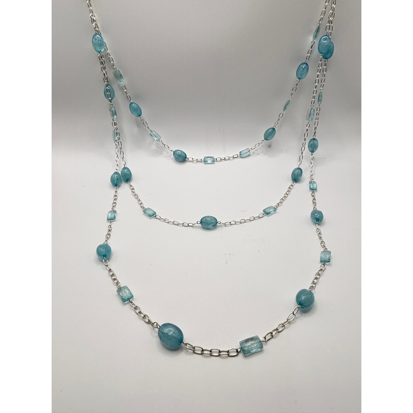 Sonoma Life + Style Light Blue Bead Silver Tone Station Necklace 24 Inch Long