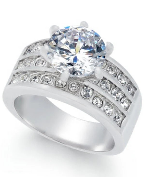 Charter Club Crystal Triple-Row Ring in Fine Silver , Size 7