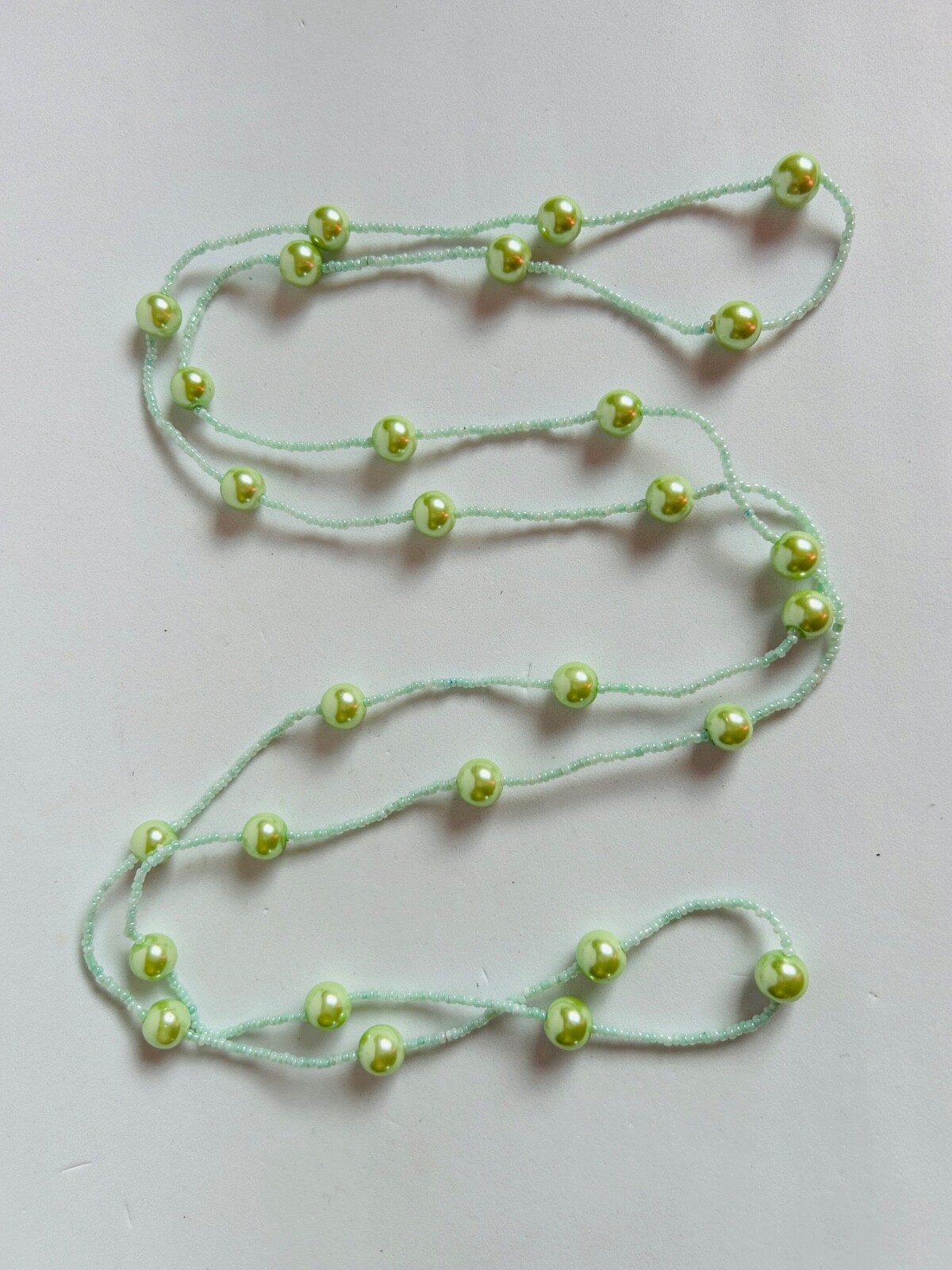 Vintage Green Mint Glass Seed Beads Necklace Jewellery